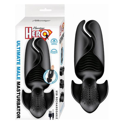 Introducing the Hero Ultimate Male Masturbator Black: A Powerful Dual-Motor Vibrating Pleasure Device for Men - Adult Naughty Store