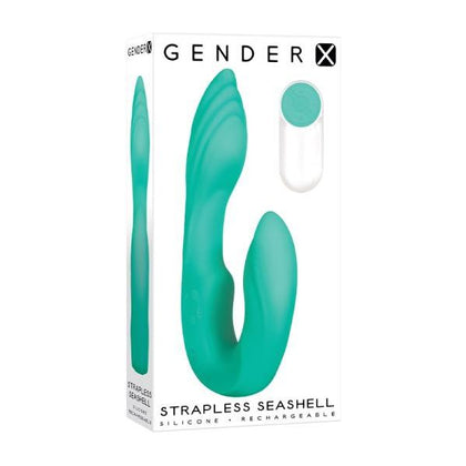Gender X Strapless Seashell Rechargeable Silicone Teal Dual Vibrator - Model X1 - For All Genders - Intense Stimulation for Both Internal and External Pleasure - Teal