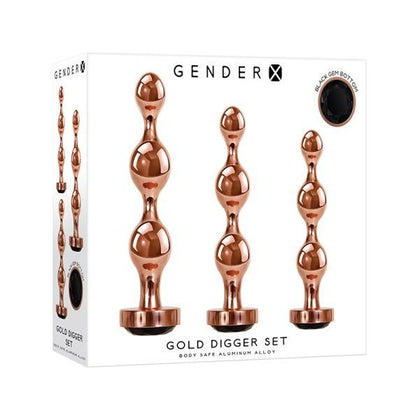 Gender X Gold Digger Set of 3 Metal Plugs - Rose Gold-Black | Model GX-300 | Unisex Anal Pleasure Toys