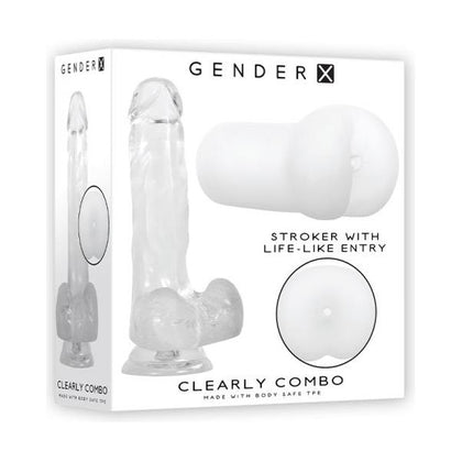 Introducing the Gender X Clearly Combo Dildo and Stroker Clear - The Ultimate Pleasure Experience in Crystal Clear Clarity - Adult Naughty Store