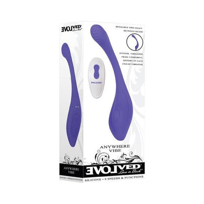 Evolved Anywhere Vibe Rechargeable Silicone Blue Dual-End Flexible Poseable Vibrator - Model EV-001, for Intense Internal and External Pleasure, Hands-Free Remote Control, Waterproof and Submersible