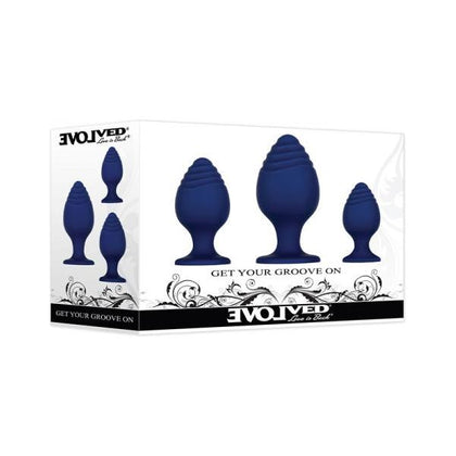 Evolved Get Your Groove On Butt Plug Set of 3 Silicone Blue - The Ultimate Pleasure Package for Sensual Exploration