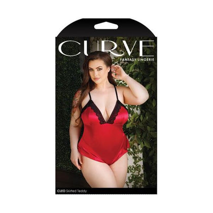 Curve Cleo Skirted Teddy with Lace Trim and Snap Closure - Red, Plus Size 3X-4X, Women's Lingerie