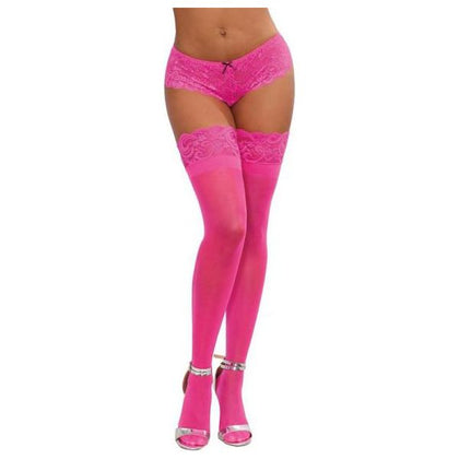 Dreamgirl Neon Pink Sheer Thigh-high Stockings with Silicone Lace Top - Sensational Seductress Series - Model STH-001 - Women's Intimate Lingerie - Alluring Legwear for Unforgettable Moments  - Adult Naughty Store