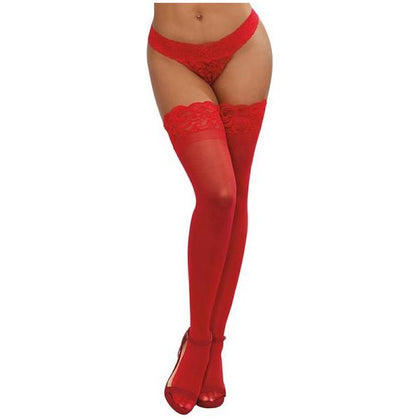 Dreamgirl Sensual Elegance Sheer Thigh-high Stockings with Silicone Lace Top - Red OS