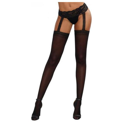 Dreamgirl Stretch Lace Suspender Garter Belt Pantyhose With Attached Sheer Thigh-high Stockings - Sensual Elegance for Women - Model DG-1234 - Black - All Sizes