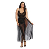 Dreamgirl Plus-size Stretch Lace Teddy & Sheer Mesh Maxi Skirt With Adjustable Straps & G-string Bla - Adult Naughty Store