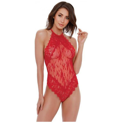 Dreamgirl Red Eyelash Lace Halter Teddy Lingerie - Model DGTED001 - Women's Intimate Apparel for Sensual Seduction - Size Large