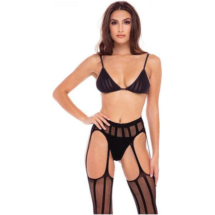 Rene Rofe Sexy Sheer Striped Bra, Thong, and Garter Set - Model RS-3SSBGT-M/L - Women's Seductive Lingerie for Intimate Pleasure - Size M/L
