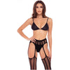 Rene Rofe Sexy Sheer Striped Bra, Thong, and Garter Set - Model RS-3SSBGT-M/L - Women's Seductive Lingerie for Intimate Pleasure - Size M/L