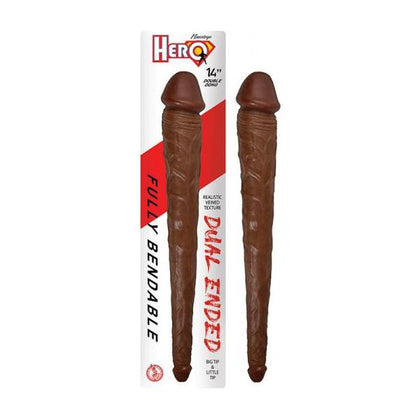 Hero Double Dong 14-Inch Brown PVC Bendable Dual-Ended Realistic Veined Texture Phthalate-Free Waterproof Sex Toy for All Genders - Ultimate Pleasure in Brown