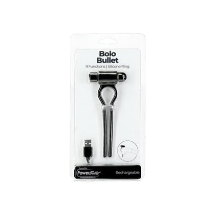 PowerBullet Bolo Bullet Adjustable Cock Ring - Black Silicone Vibrating Cock Tie for Enhanced Pleasure - Model PB-BB01 - Unisex - Clitoral Stimulation - Black