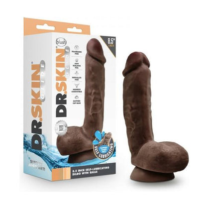 Dr. Skin Glide 8.5-Inch Self-Lubricating Dildo with Balls - Model SLD-850, for All Genders, Intense Pleasure, Chocolate Color