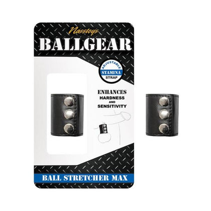 Ballgear Ball Stretcher Max Black - Premium Iron/PU Adjustable Stamina Strap for Enhanced Hardness and Sensitivity - Model BG-MSB-001 - Male Genital Toy for Pleasure and Stamina - Black