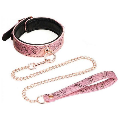 Luxury Pleasure Emporium: Pink Snake Print Microfiber Collar and Leash with Leather Lining