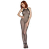 Dreamgirl Temptation Seamless Fishnet Bodystocking TD-001 Women's Open Crotch Halter Neck Low Back Black OS - Adult Naughty Store