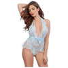 Dreamgirl Stretch Scalloped Galloon Lace Teddy - Light Blue OS Women's Intimate Apparel - Model 1234 - Open Crotch - Size OS (2-14) - Adult Naughty Store