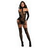 Dreamgirl Lace Patterned Knit Garter Dress With Faux Lace-up and Attached Stockings - Sensual Intimates for Women - Model: LDG-9876 - Black OS - Adult Naughty Store