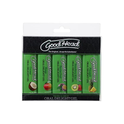 Doc Johnson GoodHead Oral Delight Gel 5 Pack - Tropical Fruits - Pineapple, Passion Fruit, Mango, Coconut, Strawberry Kiwi