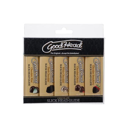 GoodHead Slick Head Glide Chocolate 5 Pack 1 Oz. Water-Based Lubricant Set for Enhanced Oral Pleasure - Delicious Flavors: Chocolate Mint, Dark Chocolate, White Chocolate, Chocolate Cherry, and Chocolate Strawberry