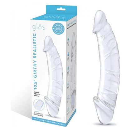 Gläs Girthy Realistic Glass Double Dong 10.5 In. - Dual Pleasure Delight for All Genders - Curved, Veiny Texture - Crystal Clear