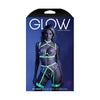 Glow In A Trance Floral Embroidered Women's Harness Bra, Garter Belt & G-String Panty Set - Model: Neon Chartreuse S/M - Adult Naughty Store