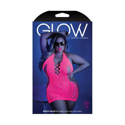 Glow Shock Value Net Halter Dress - Neon Pink - Women's Lingerie - Model GSVD-001 - Open Back - Size Q/S - Adult Naughty Store