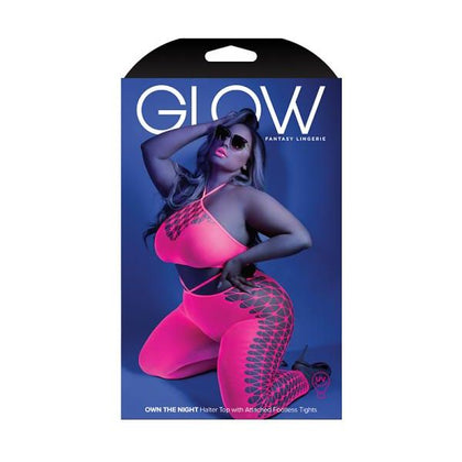 Glow Neon Pink Q/S Cut-Out Halter Bodystocking - Model GNT-001 - Women's Intimate Apparel - Alluring Full Body Lingerie - Size Q/S - Adult Naughty Store