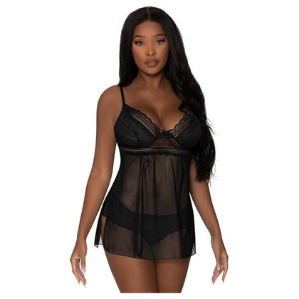 Magic Silk Modern Romance Baby Doll & Thong Black S-M: Seductive Lace Mesh Lingerie Set for Women, Model MRBDT-BLKS-M, Enhances Sensual Pleasure in the Bedroom, Size Small-Medium - Adult Naughty Store