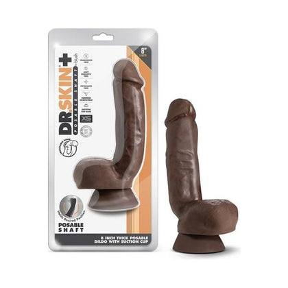 Dr. Skin Plus Thick Posable Dildo With Squeezable Balls 8 In. Chocolate - Adult Naughty Store