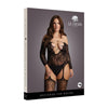 Shots Le Desir Criss Cross Neck Suspender Bodystocking Black Qs - Sensual Lace Plus Size Lingerie for Women - Adult Naughty Store