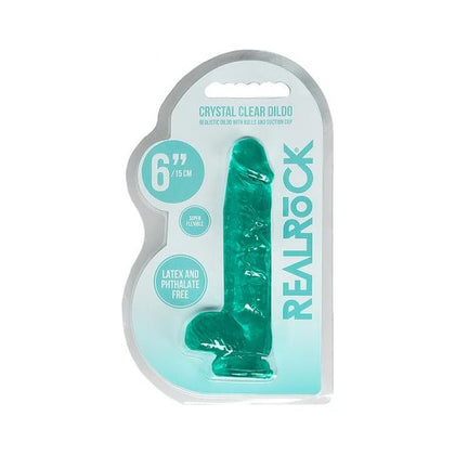 Realrock Crystal Clear Realistic Dildo With Balls 6 In. Turquoise - Adult Naughty Store