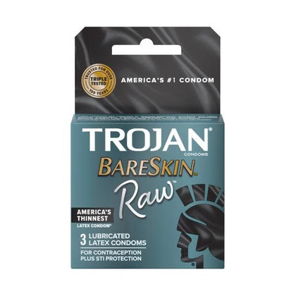 Trojan Bareskin Raw 3-Pack - Ultra-Thin Latex Condoms for Enhanced Sensations - Model: Bareskin Raw - Model Number: 3BR - Unisex - Pleasure Enhancing - Natural Color - Adult Naughty Store