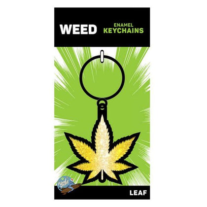 Wood Rocket Gold Glitter Marijuana Leaf Enamel Keychain - Stylish Accessory for Cannabis Enthusiasts - Adult Naughty Store