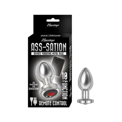 Introducing the SensaPleasure Ass-sation Remote Vibrating Metal Plug Silver - Model AS-10R for Ultimate Pleasure - Adult Naughty Store