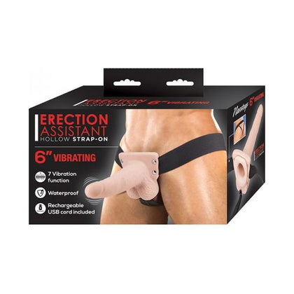 Introducing the PleasurePro™ Erection Assistant Hollow Strap-on Vibrating 6 In. - White: A Luxurious Pleasure Enhancer for Couples - Adult Naughty Store