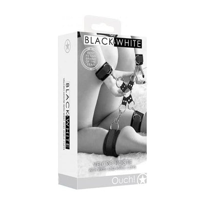 Ouch! Black & White Velcro Hogtie With Hand And Ankle Cuffs Black - The Ultimate Bondage Experience for All Genders, Intensify Pleasure in Style!