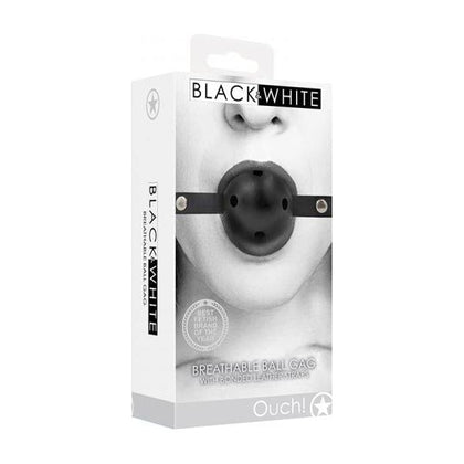 Ouch! Black & White Breathable Ball Gag With Bonded Leather Straps Black