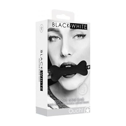 OUCH! Black & White Silicone Bone Gag With Adjustable Bonded Leather Straps - Model X123 - Unisex - Oral Pleasure - Black