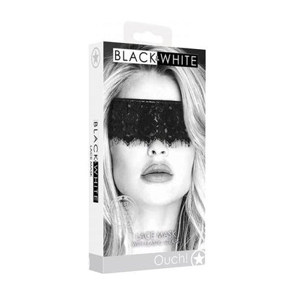 Ouch! Black & White Lace Eye Mask with Elastic Straps - Sensual Silk Sleepwear Lingerie - Model: BWM-001 - Unisex - Enhances Sensory Experience - One Size