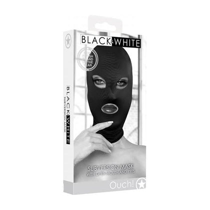 Black & White Subversion Mask - Open-Mouth-and-Eyes Hood for Submissive Pleasure - Model X123 - Unisex - Breathable Spandex - One Size