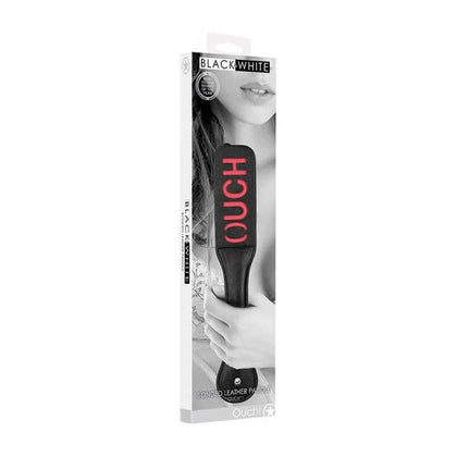 Black & White Bonded Leather Paddle - OUCH Black, Firm and Flexible Stitched Faux Leather BDSM Spanking Toy - Model BWP-001, Unisex, Intense Pleasure for Impact Play - Reversible Word Design