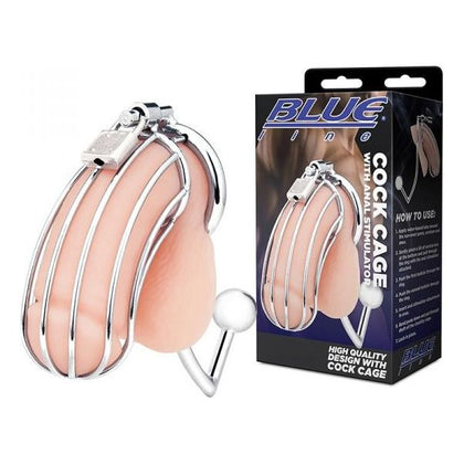 Blue Line Metal Cock Cage With Anal Stimulator - The Ultimate Pleasure Device for Men