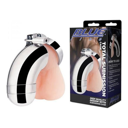 Blue Line Total Submission Cage Metal - Male Chastity Device for Intense BDSM Play and Orgasm Denial - Model X1 - For Enhanced Sensations and Control - Metallic Blue
