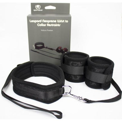 Spartacus Neoprene Black Collar to Wrist Cuffs Restraint System - Model SNC-001 - Unisex Bondage Toy for Intimate Pleasure