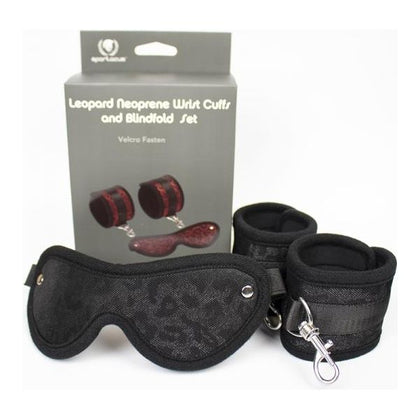 Spartacus Neoprene Black Blindfold and Wrist Cuff Kit - BDSM Sex Toy Set for Sensual Pleasure - Model X1234 - Unisex - Perfect for Bondage Play - Black Leopard Pattern