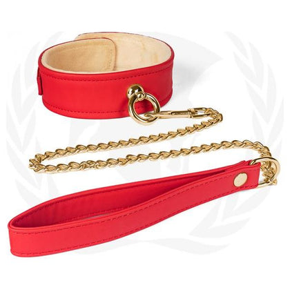 Spartacus Plush Lined PU Red Collar and Chain Leash - Premium Bondage Set for Sensual Play, Model SP-CL-001, Unisex, Pleasure Restraint, Crimson Red