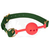 Spartacus 46mm Red Silicone Ball Gag with Green PU Strap - Premium BDSM Toy for Submissive Play, Model S46RG, Unisex, Enhances Oral Sensation, Vibrant Red - Adult Naughty Store