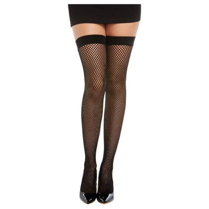 DG Diamond Net Fishnet Thigh Highs with Vinyl Bowtie Accent Black OS - Seductive Elegance for Women's Intimate Moments - Adult Naughty Store