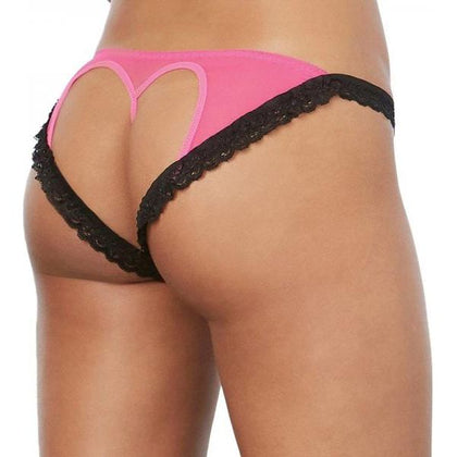 DG Seductive Stretch Mesh Panty with Lace Ruffle Trim and Open-back Heart Detail - Hot Pink-Black S - Adult Naughty Store